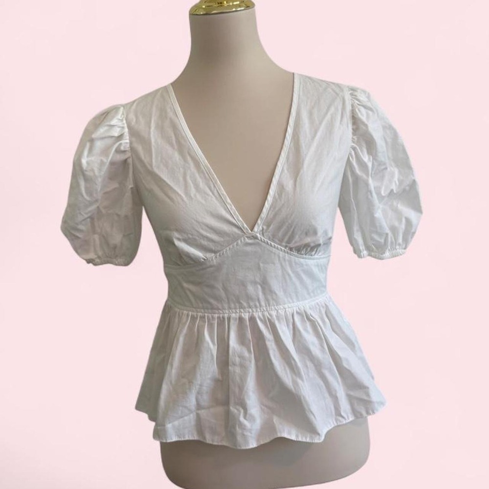 NWT Topshop White Puff Sleeve Peplum Blouse | Tie Back | Size 4